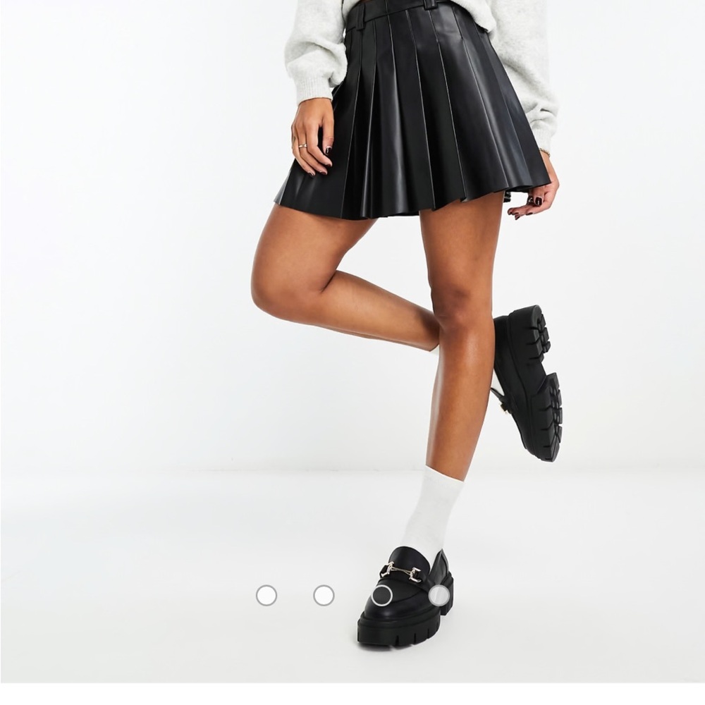Black Pleated Faux Leather Mini Skirt